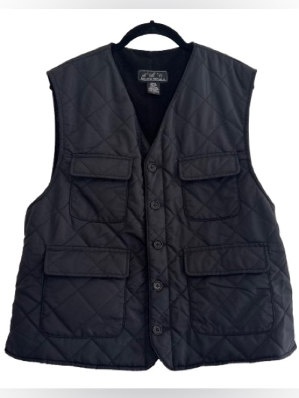 Vintage Banana Republic Quilted Vest Black Nylon Utility Adjustable Belt Unisex
